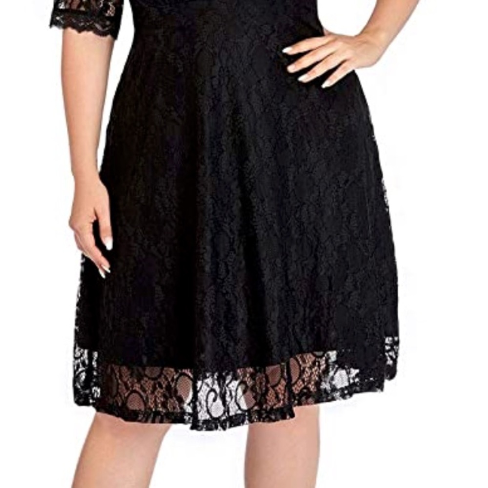 Plus Size Lace V neck cocktail dress Black - Picture 7 of 9